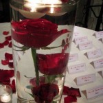 Centro mesa boda con rosas y agua
