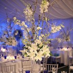 Centro mesa boda alto con flores blancas
